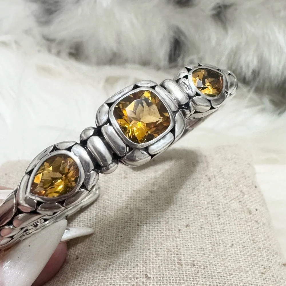 John Hardy Citrine Gemstone Kali Pebble Kick Cuff Bracelet .925